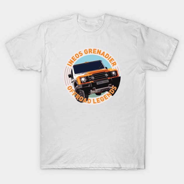 4x4 Offroad Legends:  Ineos Grenadier (Scottish white/orange) T-Shirt by OFFROAD-DESIGNS